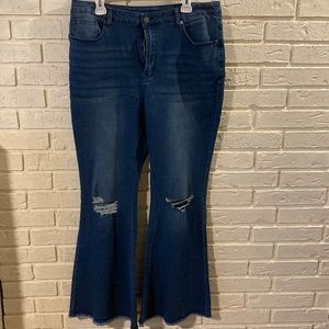High Waist Ripped Frayed Hem Flare Leg Jeans